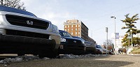 Prime, free downtown parking spaces like these on the west side of the Monroe County Courthouse Square are quickly filled most days and evenings. Jeremy Hogan | Herald-Times