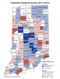 This Indiana University Kelly School of Business map shows population changes by county throughout Northwest Indiana.