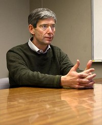 MAN IN CHARGE: Michael Rucker, CEO of juwi Wind Energy, speaks at a meeting. They are trying to put a wind farm in the Sharpsville area. Staff photo by Tim Bath