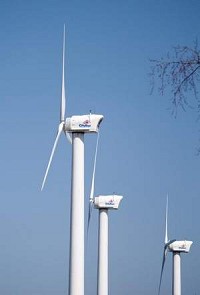 The CityBus wind turbines on Canal Road were installed in 2011 and have become an integral part of the Lafayette skyline.&nbsp; Staff photo by Alex Farris