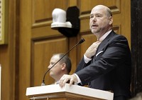 House Speaker Brian Bosma, R-Indianapolis, talks Friday during the final day of the legislative session at the Statehouse in Indianapolis. Bosma gaveled out the 2013 Indiana General Assembly on Saturday morning. Staff photo by AJ Mast