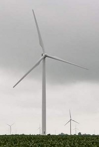 Windmills on Bruce and Ginger Buchanan's property in Fowler are a part of the Fowler Farms, LLC wind project. / Abigail Kaeser/Journal &amp; Courier