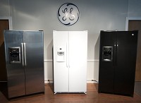 Models of GE side-by-side refrigerators are displayed at the Bloomington plant in this photo from 2011. Staff photo by David Snodgrass
