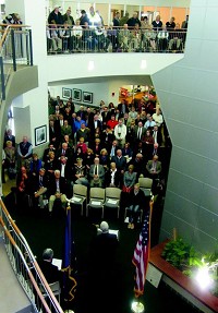 P-T photo | Misty Knisely STANDING-ROOM ONLY: Business leaders, elected officials and residents packed the atrium of the Logansport Ivy Tech building to take part in the festivities Wednesday.