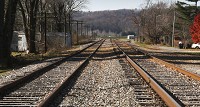 Trains still pass through Medora, where they once regularly stopped to take on tons of bricks manufactured at the brick plant, which stopped production in the early 1990s, about the same time the town&rsquo;s biggest employer, a plastics plant on the other side of town, closed down. Staff photo by Bill Strother