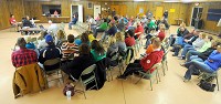 Tribune-Star/Jim Avelis Interested parties: About 60 people showed up for the informational meeting Wednesday evening at the Shelburn community building.