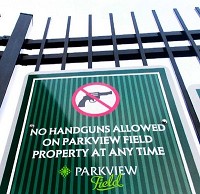 Handguns are not allowed on the Parkview Field property as well as Grand Wayne Center and Embassy Theatre during the GOP convention. Staff photo by Rachel Von