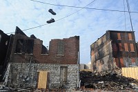 Rubble is all that remains of one building, while others have been hollowed out or severely damaged after a blaze on Friday in downtown North Vernon. Staff photo by Aaron Piper