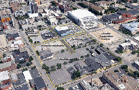 City of Evansville The city's proposed Downtown location for the IU Med School Expansion. The six-block site is adjacent to the Ford Center arena and the future Hilton DoubleTree Hotel and includes the property of Deaconess Clinic, which is owned by the city's partner in this project. The proposed new home for the Academic Health Science and Research Campus will not impact the clinic services or physical structures currently occupied by Deaconess Clinic and its physician offices. Picture by Johnson-Watson