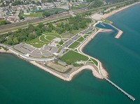 The Northwest Indiana Regional Development Authority contributed $22 million to the redevelopment of the Whiting Lakefront Park, shown in this aerial photo. The park was almost totally rebuilt and new features like the pier and lakefront walk at right next to Whihala Beach were constructed with the grant. Provided photo