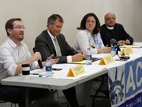 Jeff Mikels, left, Pastor, Lafayette Community Church, speaks during &ldquo;Religious Freedom Restoration Act: What is the Impact in Indiana,&rdquo; a panel discussion April 1 at Tippecanoe County Public Library. Mikels said the people in his congregation didn't think RFRA was a big deal. Photo: John Terhune/Journal &amp; Courier