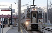 An eastbound South Shore train pulls into the The Miller stop, in Gary. The station is one that is being targeted by NICTD and the city for improvements so more housing and retail development can happen in that area. Staff photo by John Luke