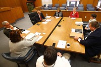 Howard County's mental health diversion program includes a group of prosecutors, probation officers, clinics from both hospitals, public defenders and Judge Brandt Perry. They met on Feb. 8, 2016. Staff photo by Tim Bath