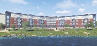 A rendering of&nbsp; proposed luxury apartment complex near downtown Elkhart thaat Indianapolis-based developer Flaherty &amp; Collins Properties is pursuing. Image provided