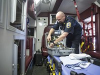 The "drug box" as it's known by EMS has substances to combat a variety of problems in the field including Naloxone, a heroin overdose antidote best known by the brand name Narcan. Overdoses have been an increasing problem locally and around the Midwest after the chemical fentanyl was included. Staff photo by Corey Ohlenkamp