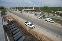 An overpass at Vernal Pike is under constriution in May 2016 as Ind. 37 is coverted to I-69. Staff photo by Chris Howell