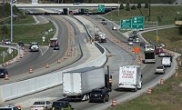 Traffic flows between I-69 Section 5 construction barrels on Ind. 37 at the exit for Ind. 45/46 Bypass earlier this week. Staff photo by David Snodgress