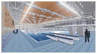The rendering from the Elkhart Center Project website shows the proposed aquatics center being planned for the former YMCA site in downtown Elkhart. Photo provided by http://elkhartcenterproject.com