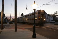 An early morning South Shore train approaches the Michigan City 11th Street station. Staff photo by John J. Watkins