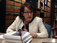 Indiana Chief Justice Loretta Rush speaks with reporters in the Supreme Court Law Library about new data showing child abuse cases filed in Indiana courts increased 97.4&nbsp; percent between 2006 and 2015. Staff photo by Dan Carden