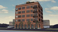 This is a rendering of East Bank Flats, a proposed five-story apartment building on Sycamore Street in South Bend. Image provided