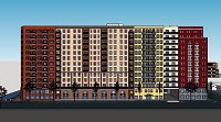 This is an artist rendering of the facade of a proposed 12-story mixed use building on East LaSalle Avenue offered by developer Dave Matthews, which the South Bend Common Council rejected Monday, Dec. 12, 2016. Image provided