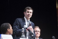 South Bend Mayr Pete Buttigieg, center, candidate for chair of the Democratic National Committee, participates in the DNC Future Forum in Phoenix on Saturday, Jan. 14, 2017. Tribune photo by Nick Oza