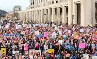 The Women's March on Washington Sister-Rally in Indianapolis drew over 8,000 people on Saturday, Jan. 21, 2017, in front of the Indiana Statehouse. Staff photo by Josh Hicks