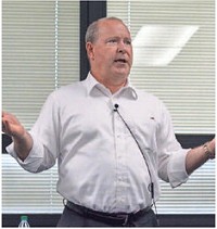 Rep. Larry Buchson (R-IN) used Thursday's town hall at West Vigo Elementary in Terre Haute as a way to hear his constituents out and also make his viewpoints known Aug. 22, 2017. Star-Tribune photo by Austen Leake
