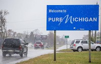 A sign welcomes people to Michigan at the state line. Some police officials are worried that recreational marijuana use could lead to more impaired drivers. Staff photo by Robert Franklin