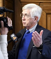 Speaking: State Rep. Ed DeLaney, D-Indianapolis, does an interview during organizational day at the Indiana Statehouse in November. DeLaney has supported legislation to reform the township system. CNHI News Indiana photo by John P. Cleary