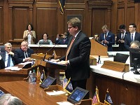 House Democratic Leader Phill GiaQuints of Fort Wayne speaks about bipartisanship, and hinted at controversies to come, in his address to Indiana's 100 representatives during their first daily session of 2019 on Thursday, Jan. 3, 2019. Staff photo by Dan Carden