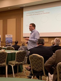 John McDonald, CEO of ClearObject, talks to attendees of the Radius Indiana Stakeholders Meeting Wednesday at the French Lick Resort. McDonald explained businesses must be prepared for what&rsquo;s next in terms of technology. (Krystal Shetler / Times-Mail)