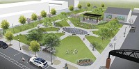 AN ARTIST&rsquo;S RENDERING shows a proposed park at the corner of Fourth and Market Streets. Photo from City of Logansport