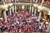 RALLY: More than 1,000 people came to the Indiana Statehouse on Saturday to support increases in school funding and teacher pay at a rally hosted by the Indiana State Teachers Association. CNHI News Indiana photo by Scott L. Miley