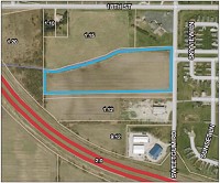  JAIL SITE Fulton County Commissioners on Friday made a $308,000 offer to purchase this 15.4-acre parcel of land, outlined in blue, for the site of a proposed new jail. It's west of Sweetgum Road and north of U.S. 31, which is marked in red.  Photo provided
