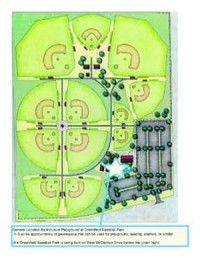 The rendering provided by the city planning department shows the location of a proposed inclusive park in Greenfield. It will sit near the Greenfield Baseball Park on West McClarnon Drive near Greenfield Junior High School and Franklin Street.