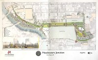 A map shows how the planned Headwaters Junction project will look and operate as part of a proposal for the North River property. Image provided