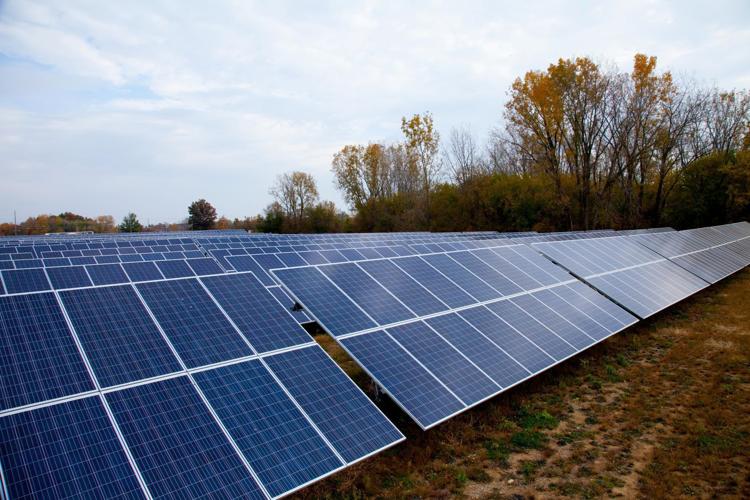 Indiana Michigan Power Co. is seeking state approval to install solar panels like these on 200 acres of farm land southeast of Bittersweet Road and the Indiana Toll Road in Granger. Provided photo