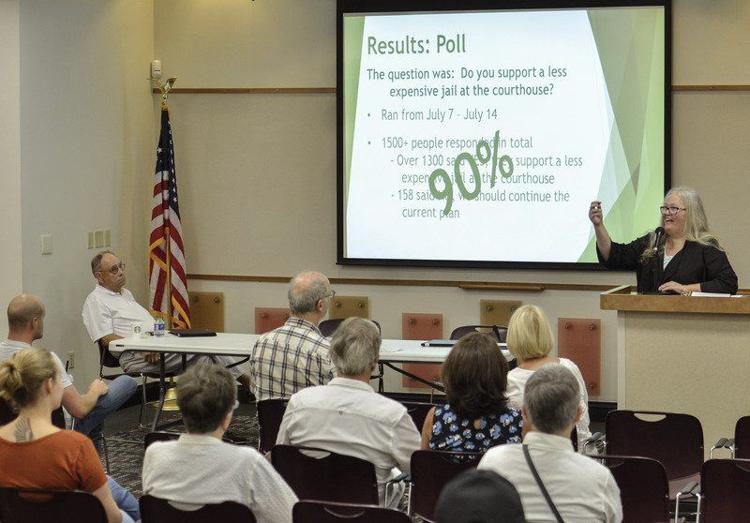 Results in: Liz Brown discusses how people voted in the Facebook poll on the proposed Vigo County Jail plan during Saturday’s Citizens for Better Government forum at the Vigo County Public Library. Staff photo by 
Austen Leake