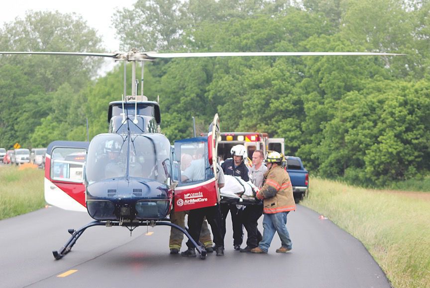 A patient from a crash is loaded into an Air Evac Lifeteam helicopter in this undated photo from Orange County. Hoosier Times file photo
