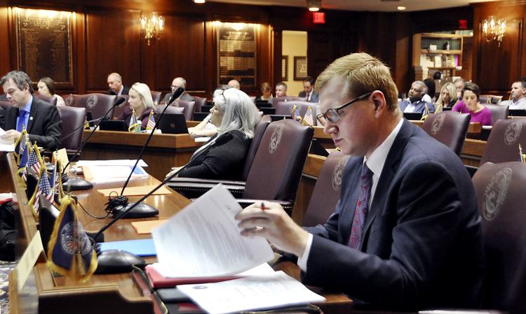 State Rep. Ethan Manning, R-Macy, listens at a meeting in the legislature-appointed 21st Century Energy Policy Development Task Force during a session in the Indiana House chambers. CNHI News Indiana photo by Scott L. Miley