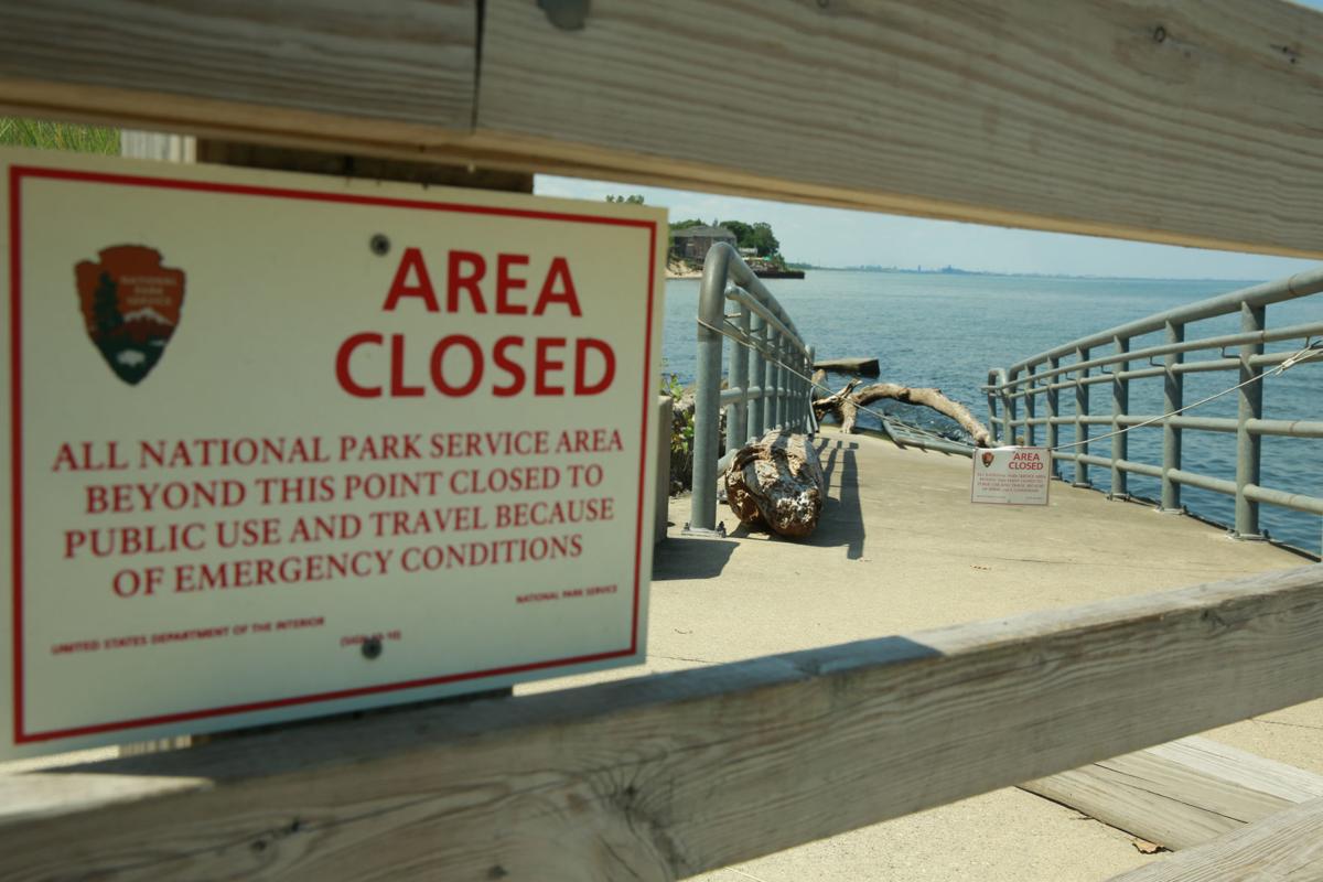 Access to the beach at Portage's Lakefront and Riverwalk Park has been closed because of beach erosion. The observation deck collapsed and has yet to be rebuilt. Staff photo by John J. Watkins