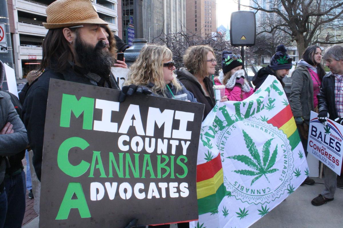 Miami County resident Leland Brown holds a sign at Jan. 6 rally in Indianapolis supporting new proposals to soften Indiana's marijuana laws. Photo by Rob Burgess, Wabash Plain Dealer Editor