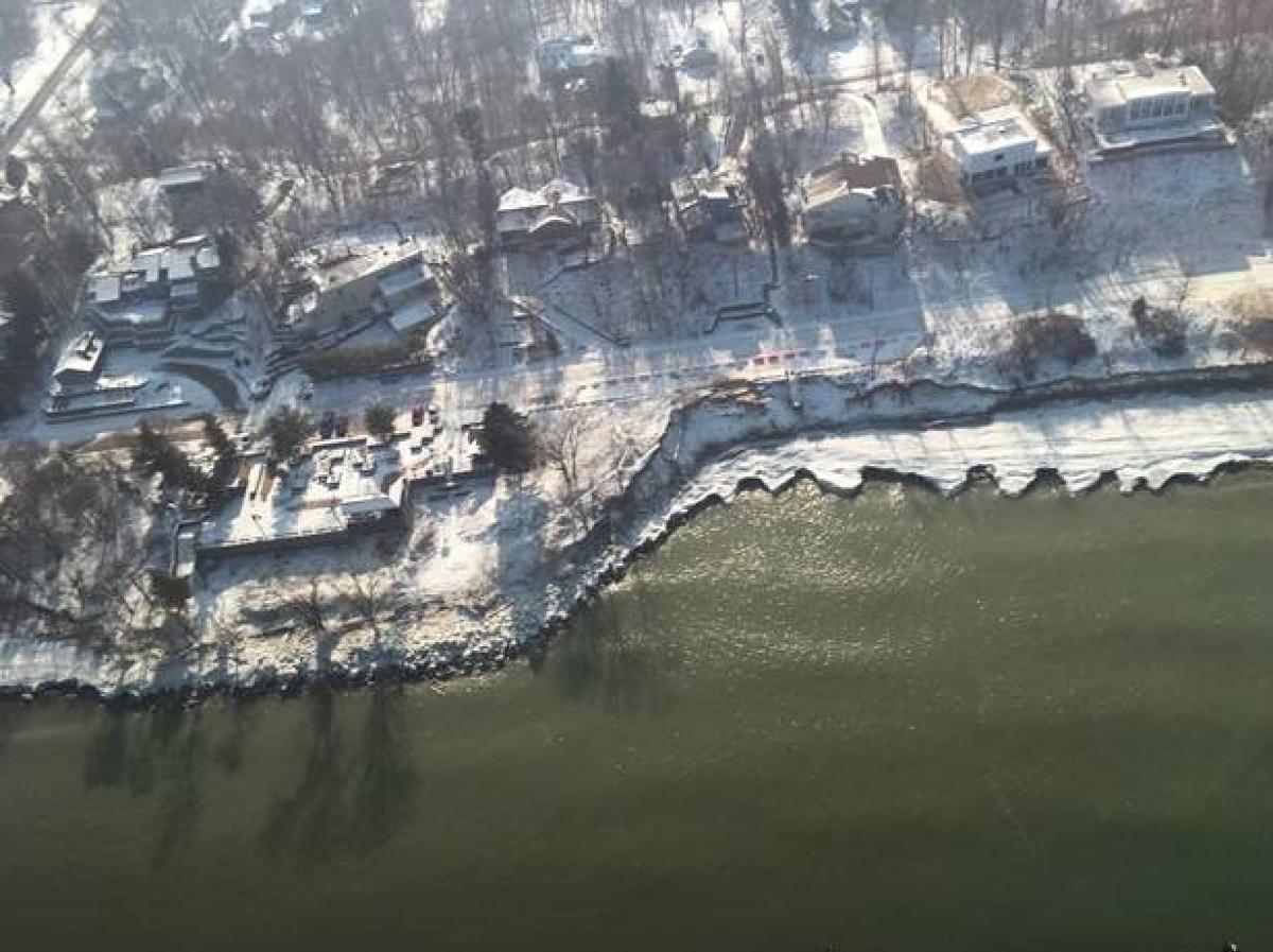 Indiana Gov. Eric Holcomb took this photo of lakeshore erosion in Beverly Shores from a state police helicopter over Lake Michigan on Sunday. Photo by Gov. Eric Holcomb
