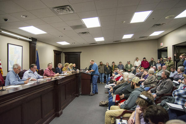 Patrick Williams, speaking on behalf of the Second Amendment sanctuary supporters, addresses the Perry County Board of Commissioners on Thursday, Feb. 27. Staff photo by Dariush Shafa