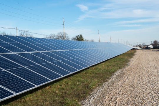 One of Vectren's 2-megawatt solar arrays consisting of approximately 8,000 ground-mounted, fixed-tilt solar panels on a 15-acre site near the northwest corner of Oak Hill Cemetery on Morgan Avenue. Each site will supply enough renewable energy to power more than 400 homes a year. (Photo: MaCabe Brown / Courier & Press)