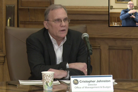 On Friday, Cris Johnston, the director of the Office of Management & Budget, says the state missed its revenue projection by nearly $1 billion for April in Indianapolis during a press conference. Photo by Whitney Downard | CNHI Statehouse Reporter