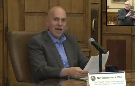 Nir Menachemi, the Indiana University chair of the Health Management and Policy Department, reported an estimated 2.8% COVID-19 prevalence rate statewide during a Wednesday press conference in Indianapolis.  Photo by 
Whitney Downard | CNHI Statehouse Reporter