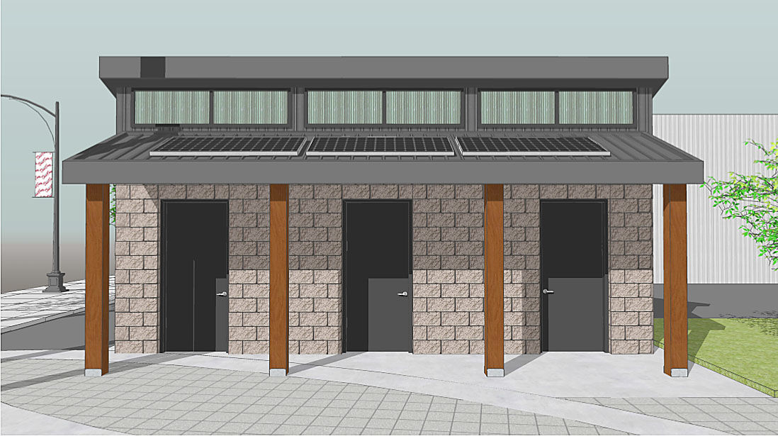 The drawing shows what the restroom facility will look like from the front. (Submitted by Spencer Evening World)